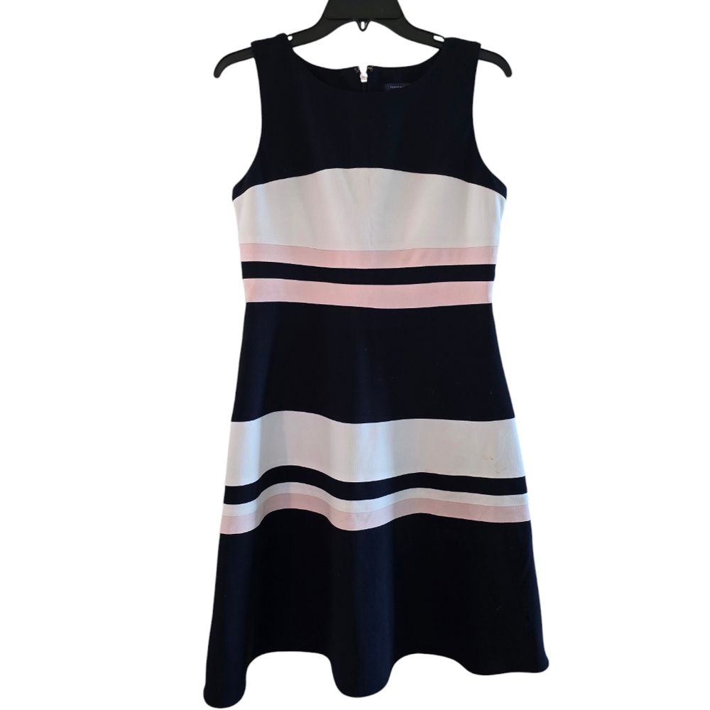Tommy Hilfier Sleeveless Striped Black and Pink Dress, size 8